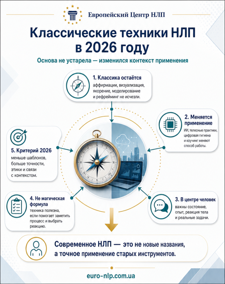 Инфографика: классические техники НЛП в 2026 году — основные выводы